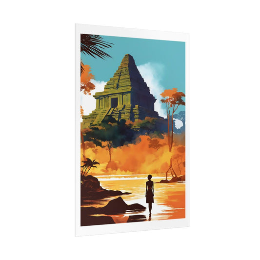 River to the Forgotten Kingdom jungle temple poster – side angle example watercolor wall art print