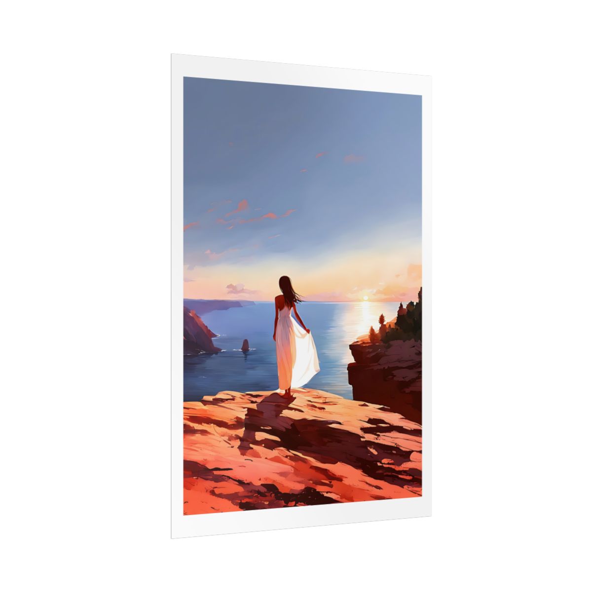 Sails on the Horizon red rock cliffs poster – side angle example watercolor wall art print