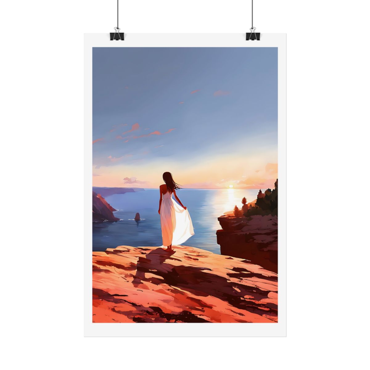 Sails on the Horizon red rock cliffs poster – hanging example watercolor wall art print
