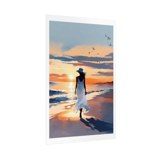 Seaside Sunset golden beach poster – side angle example watercolor wall art print