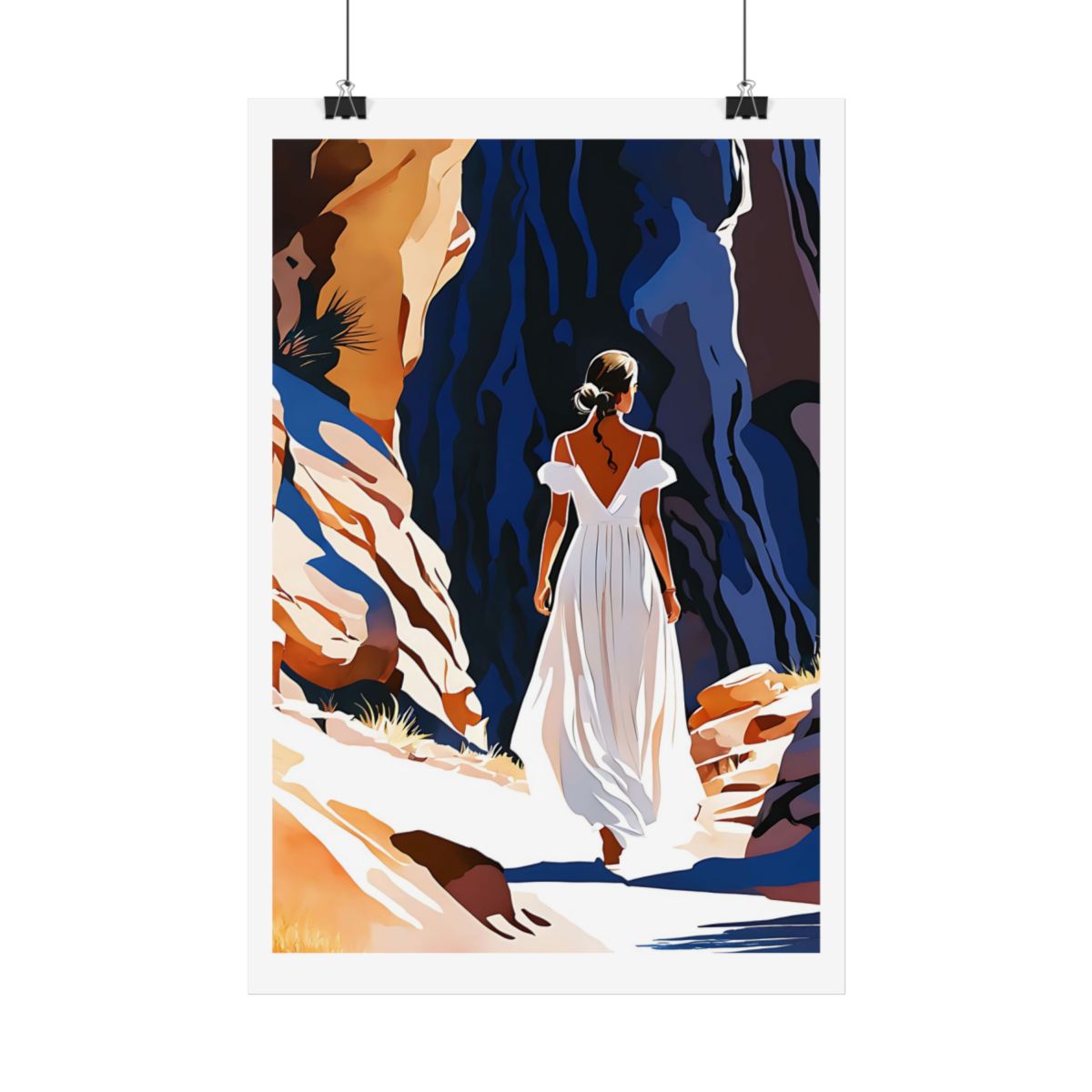Slot Canyon Journey desert gorge poster – hanging example watercolor wall art print