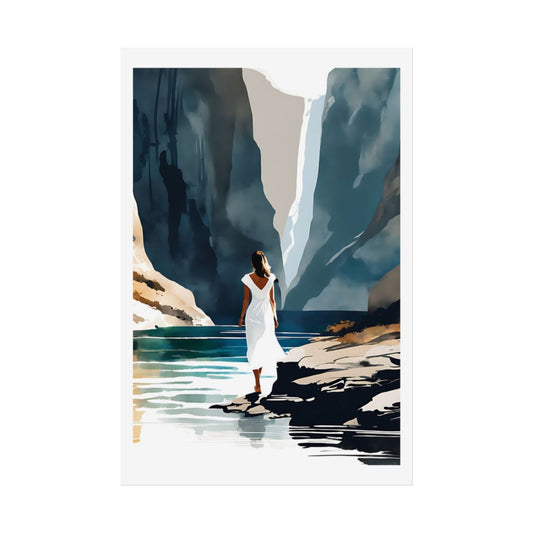 Slot Canyon Pool narrow gorge poster – front view watercolor wall art print