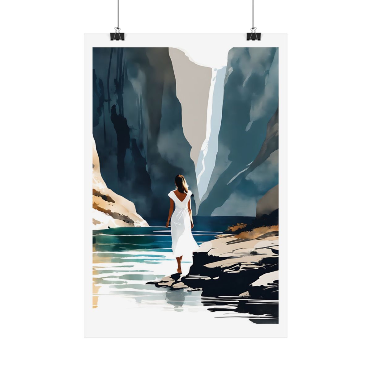 Slot Canyon Pool narrow gorge poster – hanging example watercolor wall art print