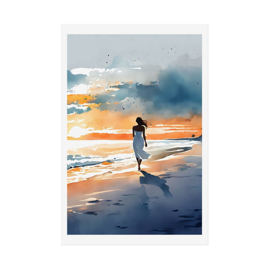 Stormy Sunset windswept beach poster – front view watercolor wall art print