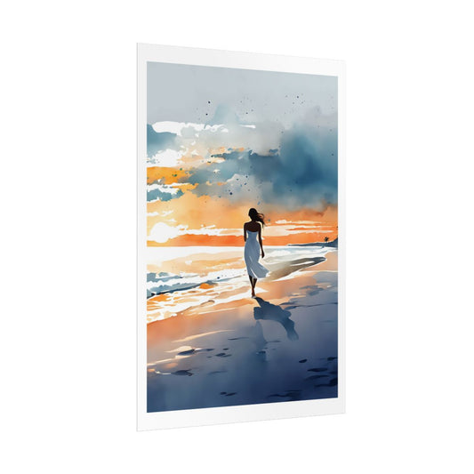Stormy Sunset windswept beach poster – side angle example watercolor wall art print