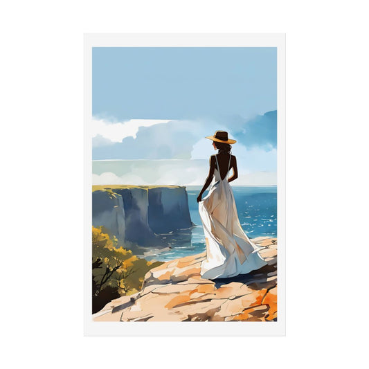 Summer on the Cliffs azure sea poster – front view watercolor wall art print