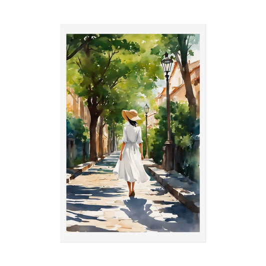 Summer Stroll European avenue poster – front view watercolor wall art print
