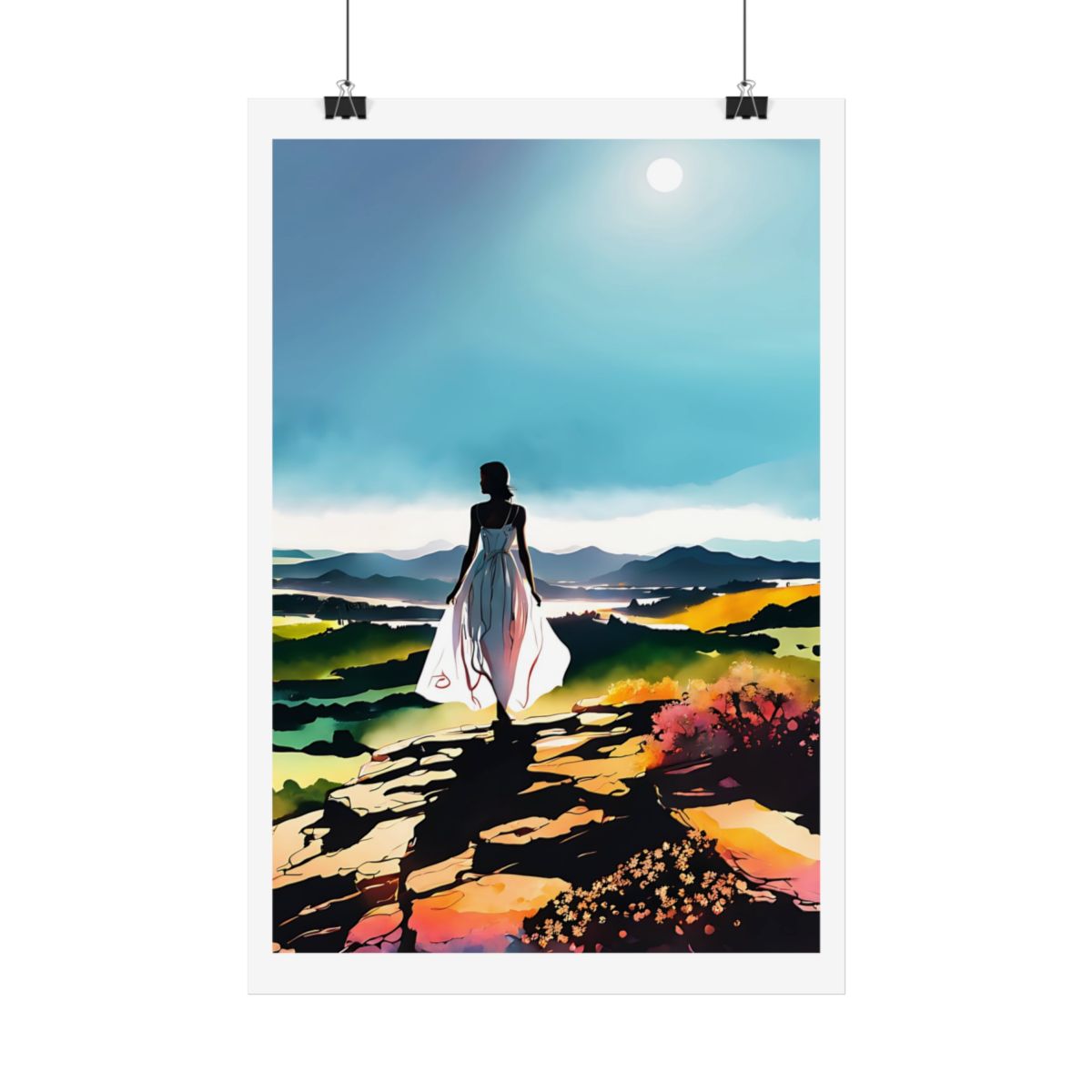 Summit of Dreams mountain peak poster – hanging example watercolor wall art print