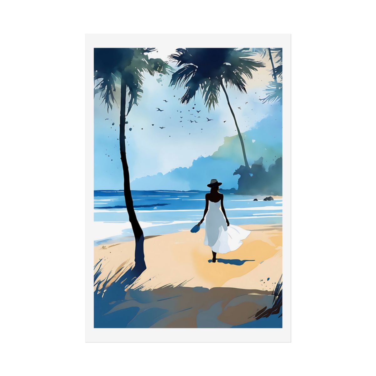 Sunny Escape coastal seaside poster – front view watercolor wall art print