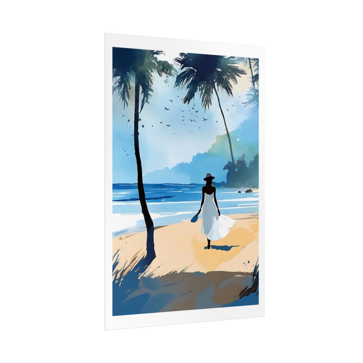 Sunny Escape coastal seaside poster – side angle example watercolor wall art print