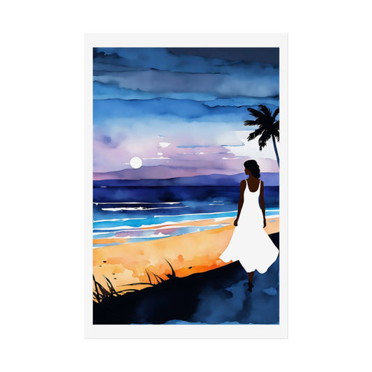 Sunset Desire beach sunset poster – front view watercolor wall art print
