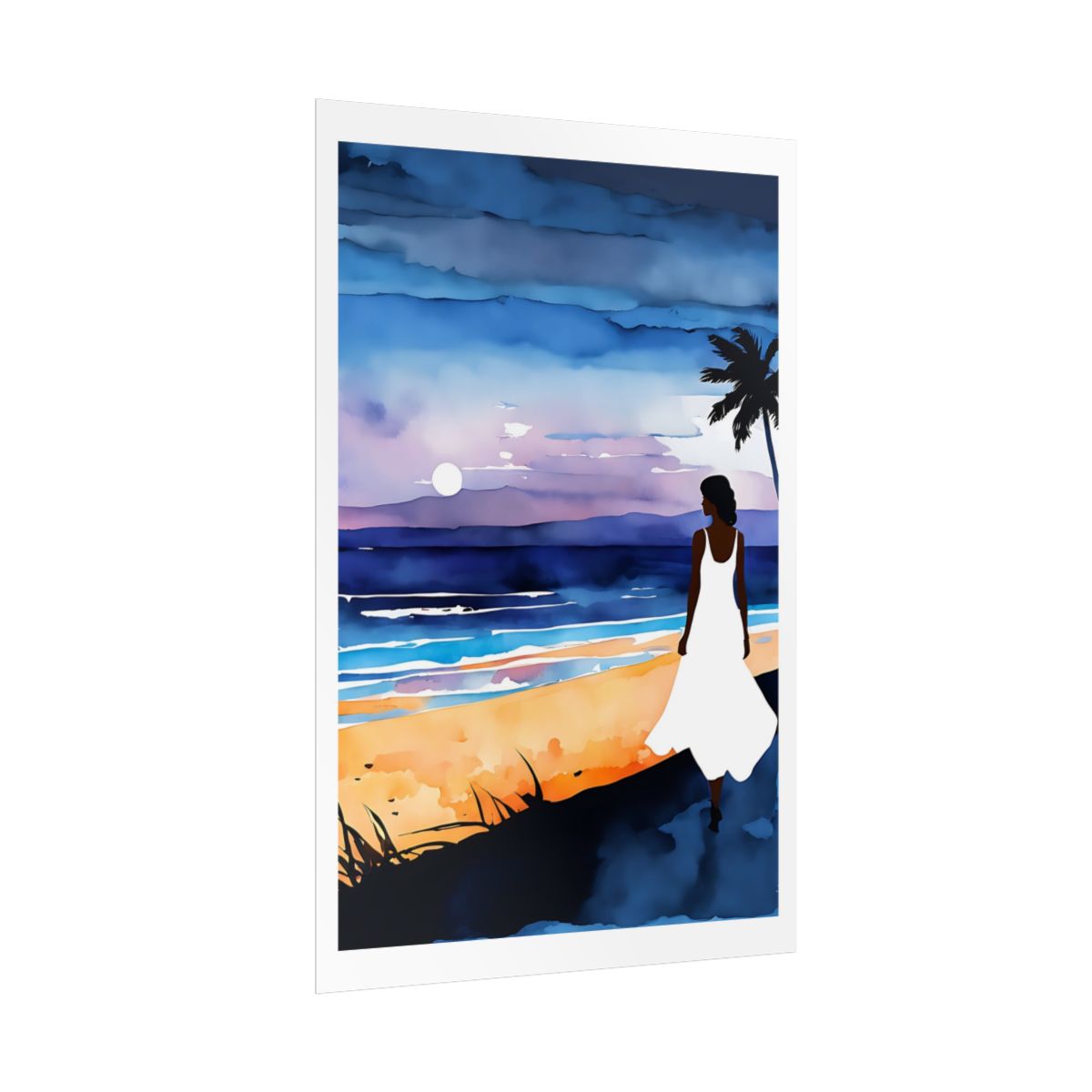 Sunset Desire beach sunset poster – side angle example watercolor wall art print