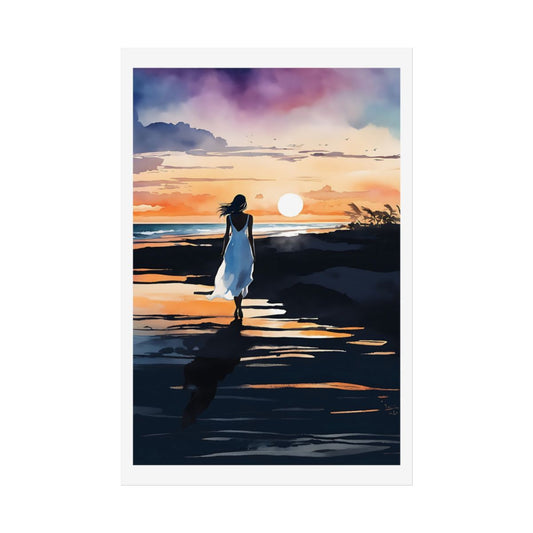 Sunset Shore twilight beach poster – front view watercolor wall art print
