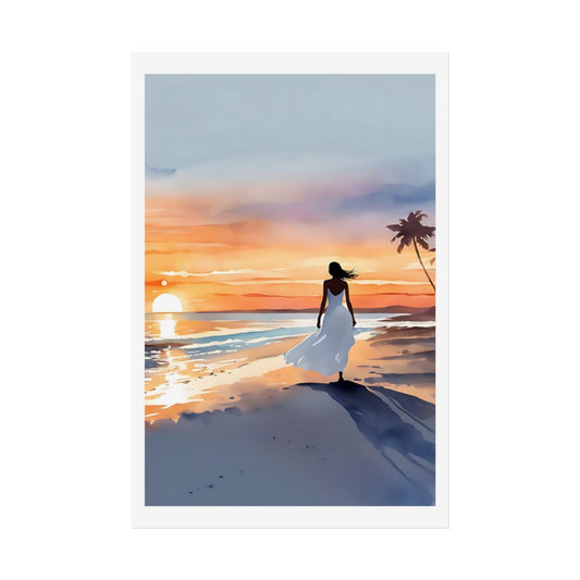 Sunset Silhouette palm beach poster – front view watercolor wall art print