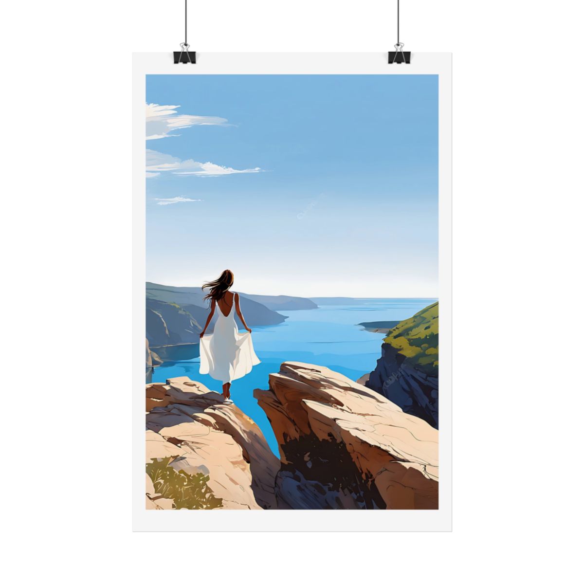 The Hidden Cove blue bay poster – hanging example watercolor wall art print