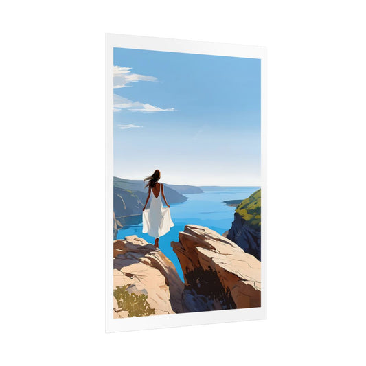 The Hidden Cove blue bay poster – side angle example watercolor wall art print