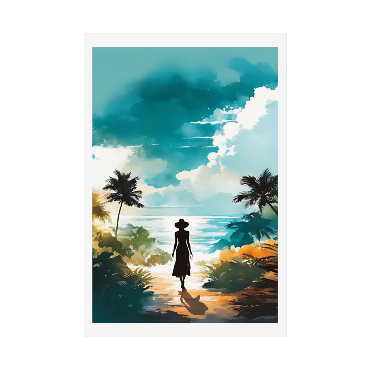 Tropical Horizon island shore poster – front view watercolor wall art print