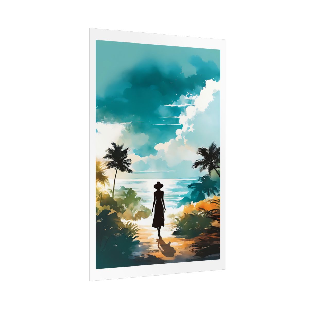 Tropical Horizon island shore poster – side angle example watercolor wall art print