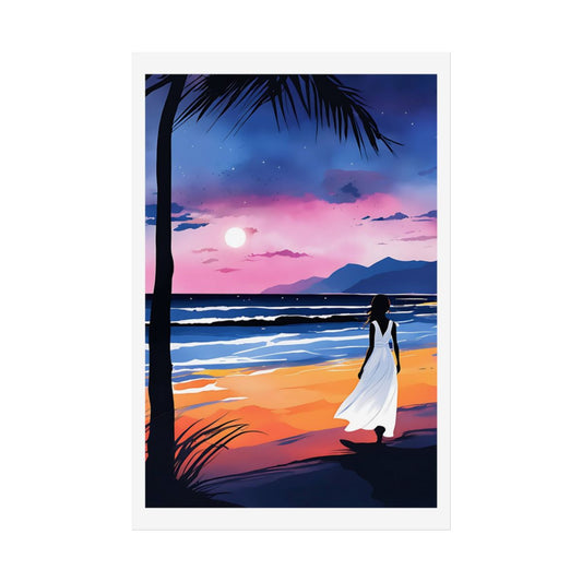 Twilight on the Shore paradise evening poster – front view watercolor wall art print
