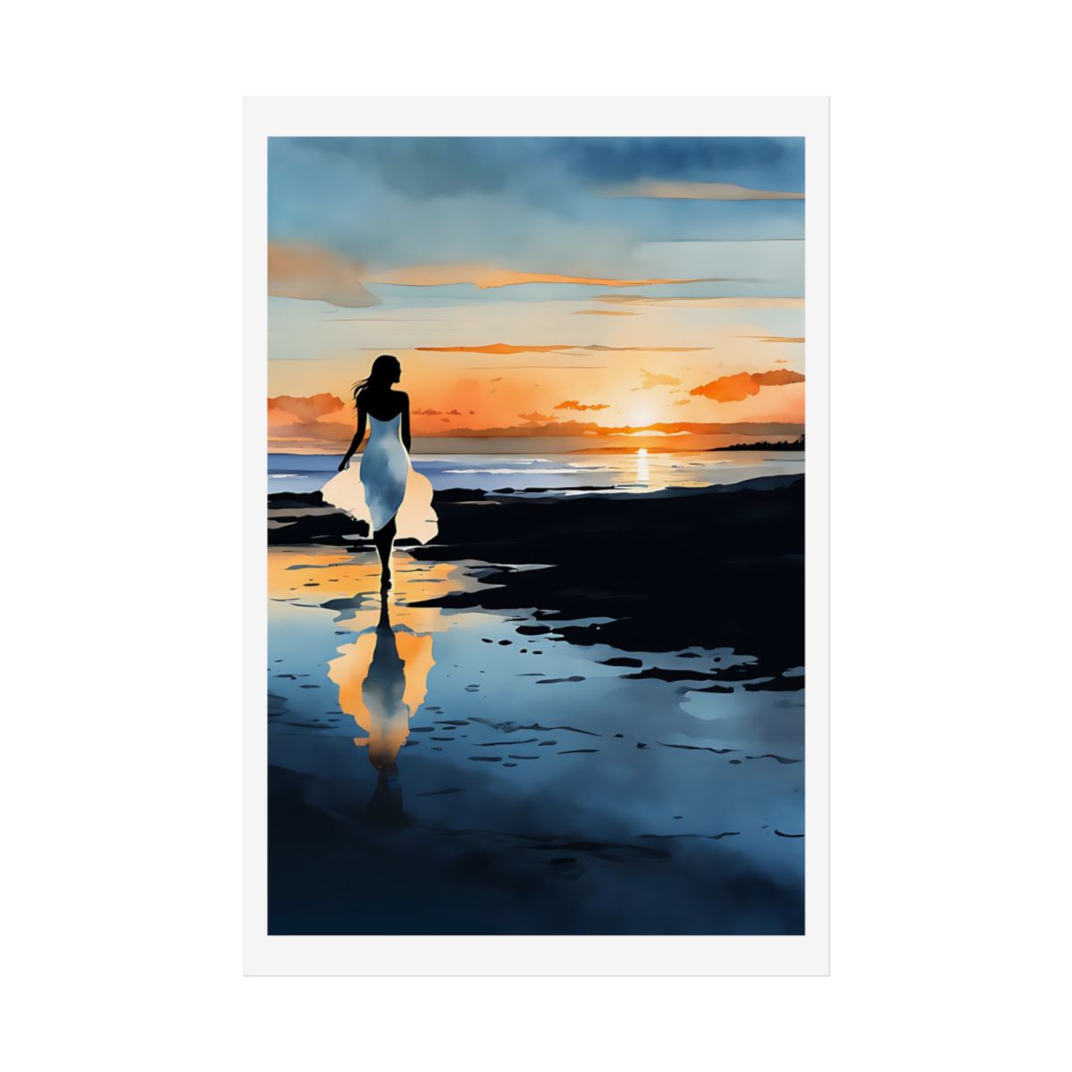Twilight Reflections ocean twilight poster – front view watercolor wall art print