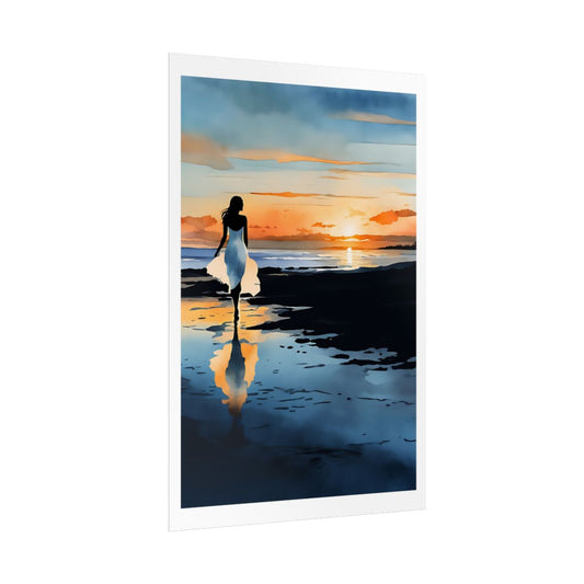 Twilight Reflections ocean twilight poster – side angle example watercolor wall art print