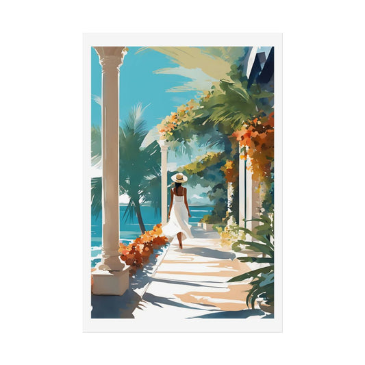 Villa by the Sea Mediterranean villa poster – front view watercolor wall art print