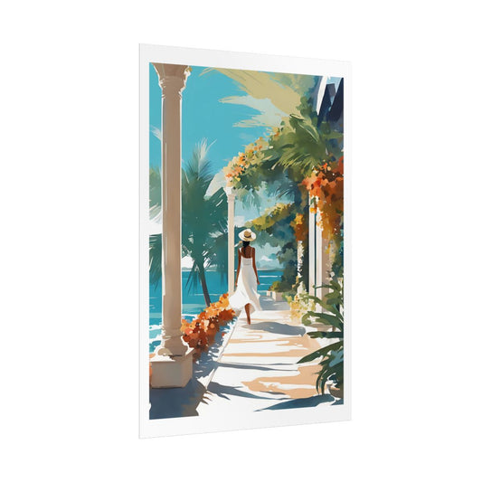 Villa by the Sea Mediterranean villa poster – side angle example watercolor wall art print