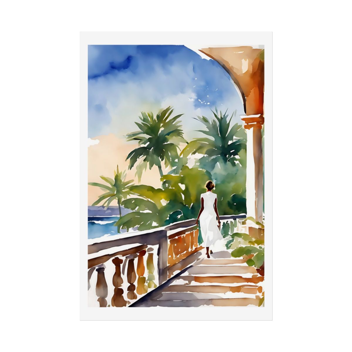 Villa Gardens seaside estate poster – front view watercolor wall art print