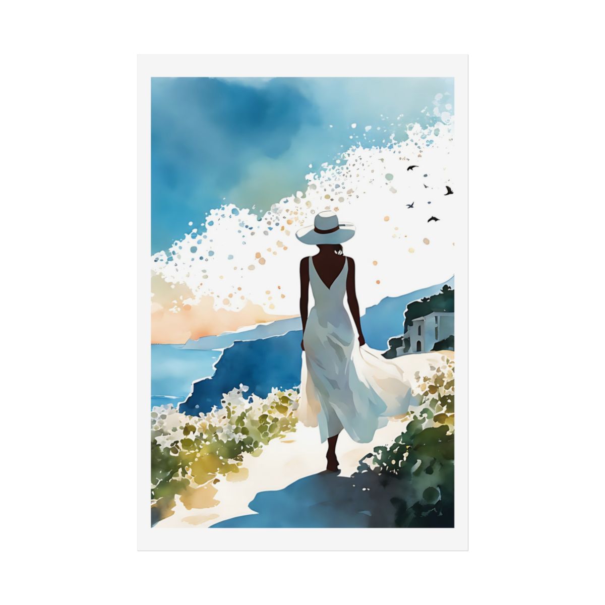 Watercolor Dreams Mediterranean coast poster – front view watercolor wall art print
