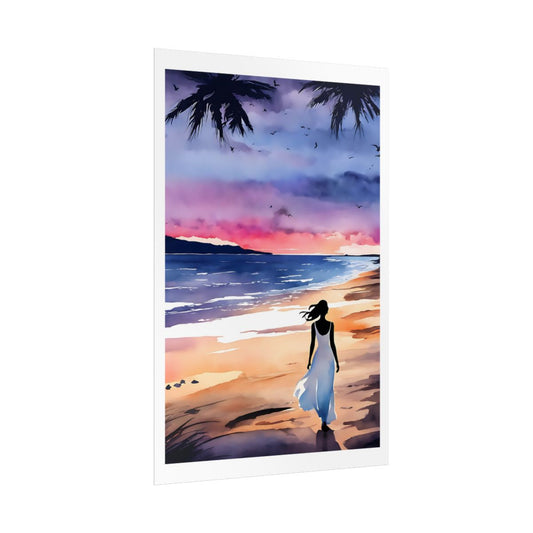 Whispers of the Horizon beach sunset poster – side angle example watercolor wall art print