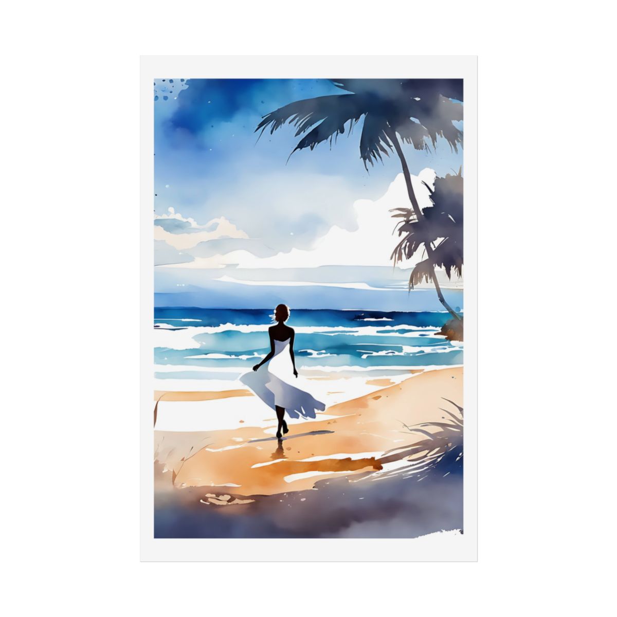 White Dress Reverie seaside poster – front view watercolor wall art print