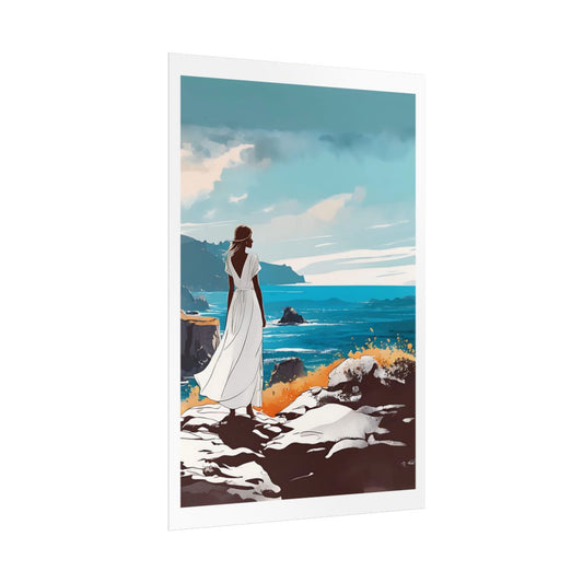 Wild Coast Wanderer rugged cliffs poster – side angle example watercolor wall art print